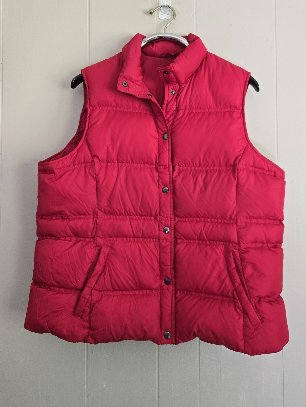 Lands' End Red Down Puffer Vest 1X Cabincore Preppy Gorpcore Apres-Ski Classic